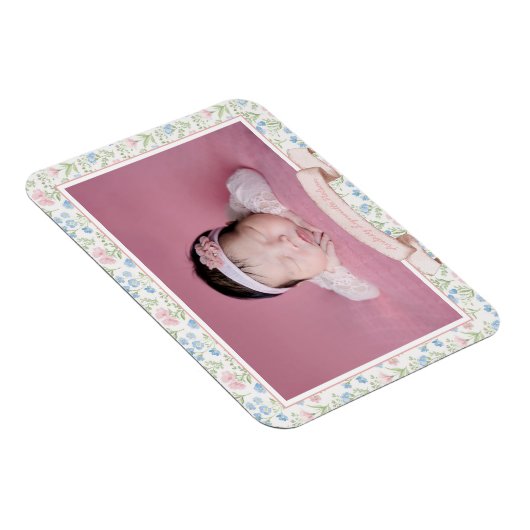 Blauw en roze Grandmillennial Flower Foto Baby Magneet (Rechterzijde)