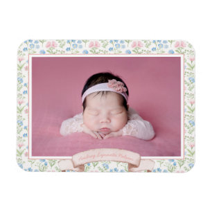 Blauw en roze Grandmillennial Flower Foto Baby Magneet