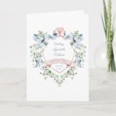 Blauw en roze Grandmillennial Ribbon Crest Baby Aankondiging (Voorkant)