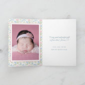 Blauw en roze Grandmillennial Ribbon Crest Baby Aankondiging (Binnen)