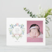 Blauw en roze Grandmillennial Ribbon Crest Baby Aankondiging (Staand voorkant)