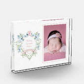 Blauw en roze Grandmillennial Ribbon Crest Baby Fotoblokken (Links)