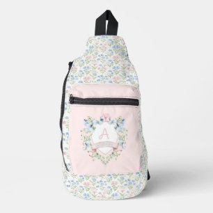 Blauw en roze Grandmillennial Ribbon Crest Baby Sling Bag
