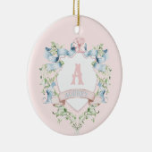 Blauw en roze Grandmillennial Ribbon Crest Keramisch Ornament (Rechts)