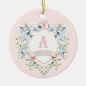 Blauw en roze Grandmillennial Ribbon Crest Keramisch Ornament (Voorkant)