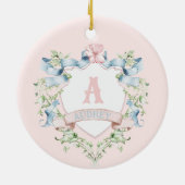 Blauw en roze Grandmillennial Ribbon Crest Keramisch Ornament (Achterkant)