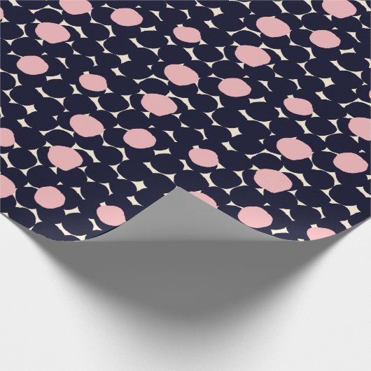 Blauw en roze groot stippatroon cadeaupapier (Hoek)