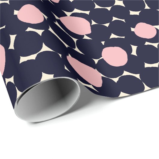 Blauw en roze groot stippatroon cadeaupapier (Rol Hoek)