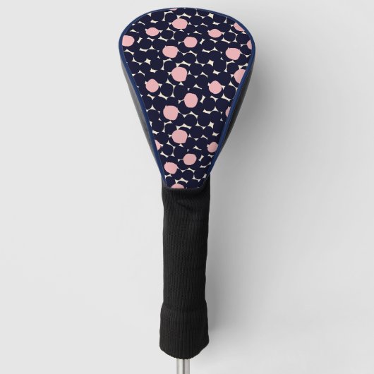 Blauw en roze groot stippatroon golfheadcover (Voorkant)