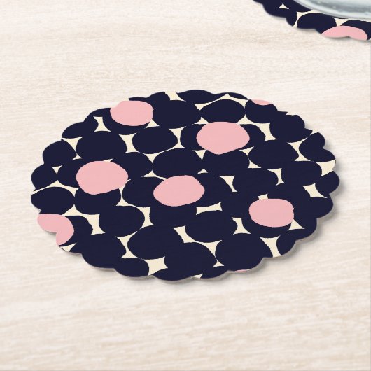 Blauw en roze groot stippatroon kartonnen onderzetters (Gekanteld)