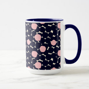 Blauw en roze groot stippatroon mok