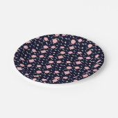 Blauw en roze groot stippatroon papieren bordje (Gekanteld)