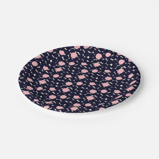 Blauw en roze groot stippatroon papieren bordje (Gekanteld)