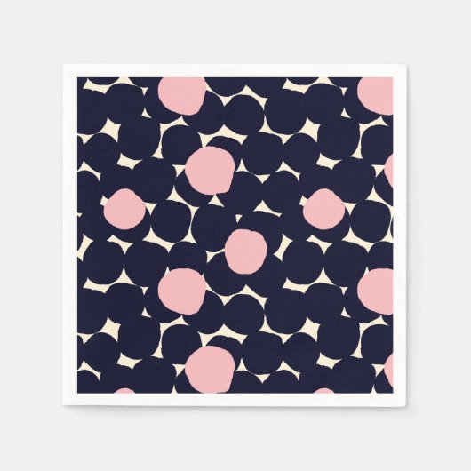 Blauw en roze groot stippatroon servet (Voorkant)