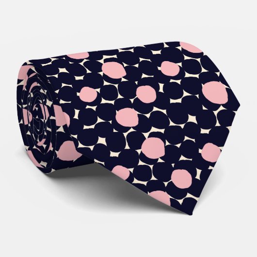 Blauw en roze groot stippatroon stropdas (Opgerold)