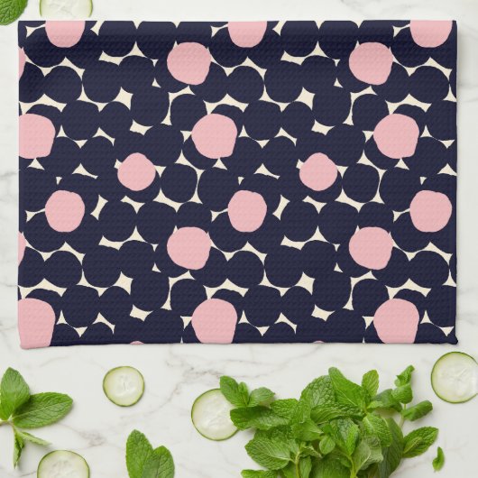 Blauw en roze groot stippatroon theedoek (Gevouwen)