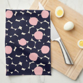 Blauw en roze groot stippatroon theedoek (Quarter Fold)