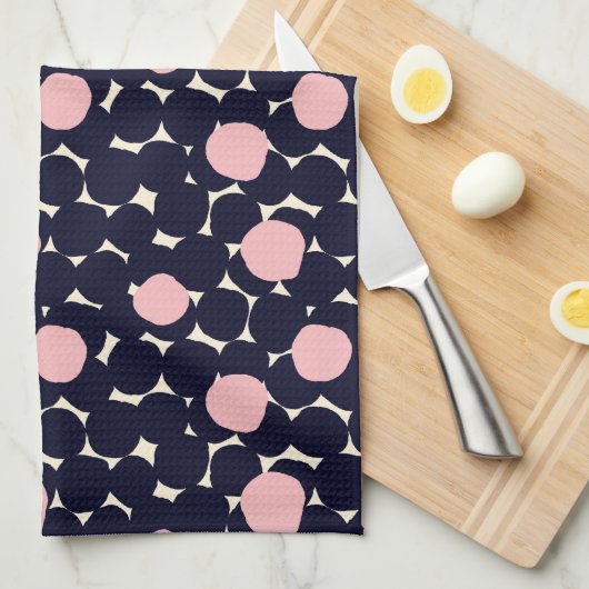 Blauw en roze groot stippatroon theedoek (Quarter Fold)