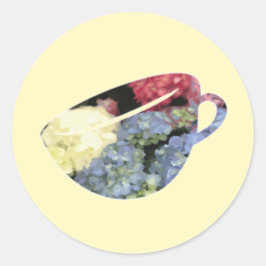 Blauw en Roze Hydrangea Bloem theekopje Schilderen Ronde Sticker