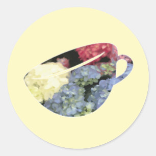 Blauw en Roze Hydrangea Bloem theekopje Schilderen Ronde Sticker
