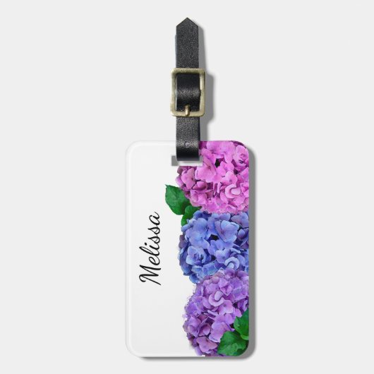 Blauw en Roze Hydrangea Flowers Aangepast Bagagela Bagagelabel (Voorkant verticaal)