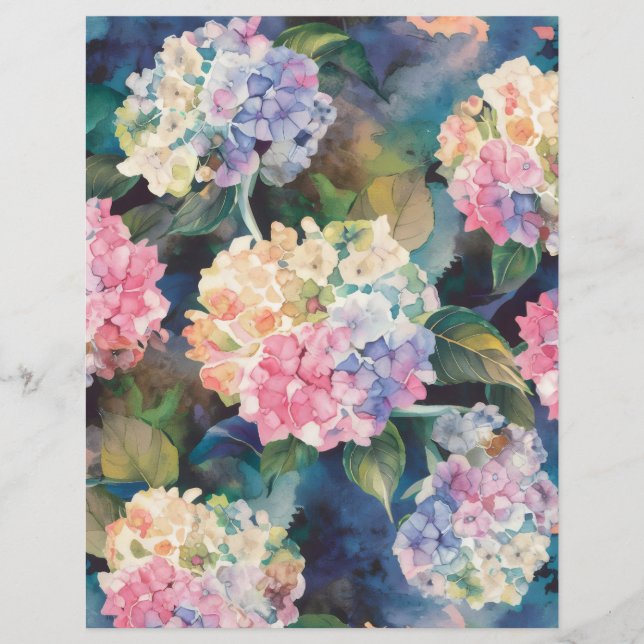 Blauw en Roze Hydrangea Waterverf plakboek papier (Voorkant)