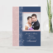 Blauw en Roze Just Married Photo Aankondiging Kaar (Voorkant)