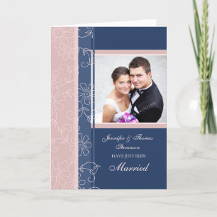 Blauw en Roze Just Married Photo Aankondiging Kaar