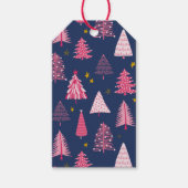 Blauw en roze kerstboompatroon cadeaulabel (Voorkant)