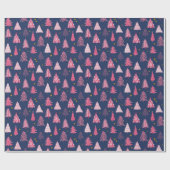 Blauw en roze kerstboompatroon cadeaupapier (Vlak)