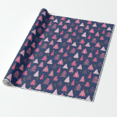 Blauw en roze kerstboompatroon cadeaupapier (Uitgerold)