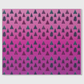 Blauw en roze kerstboompatroon cadeaupapier (Vlak)