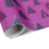Blauw en roze kerstboompatroon cadeaupapier (Rol Hoek)