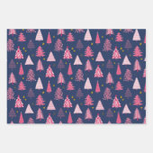 Blauw en roze kerstboompatroon inpakpapier vel (Voorkant)