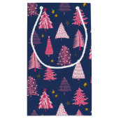 Blauw en roze kerstboompatroon klein cadeauzakje (Achterkant)