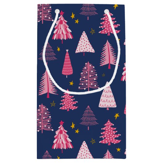 Blauw en roze kerstboompatroon klein cadeauzakje (Achterkant)