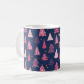 Blauw en roze kerstboompatroon koffiemok (Voorkant links)