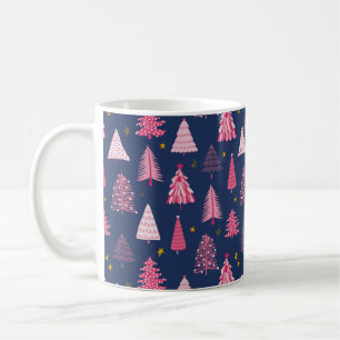 Blauw en roze kerstboompatroon koffiemok