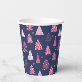 Blauw en roze kerstboompatroon papieren bekers