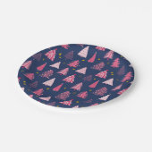 Blauw en roze kerstboompatroon papieren bordje (Gekanteld)