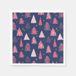 Blauw en roze kerstboompatroon servet