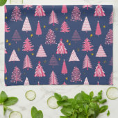 Blauw en roze kerstboompatroon theedoek (Gevouwen)