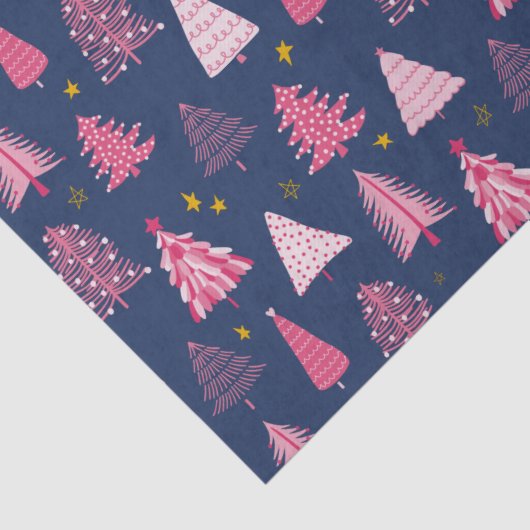 Blauw en roze kerstboompatroon tissuepapier (Detail)