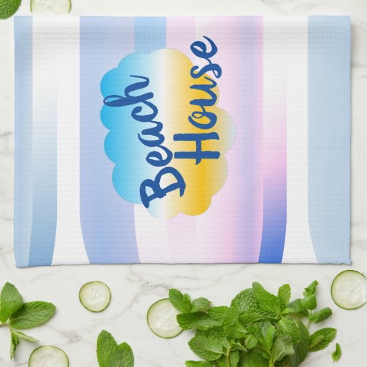 Blauw- en roze keukenhanddoek (Gevouwen)