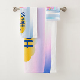 Blauw en roze keukenset 2 bad handdoek