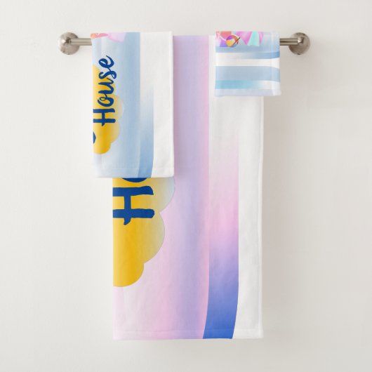 Blauw en roze keukenset 2 bad handdoek (Insitu)