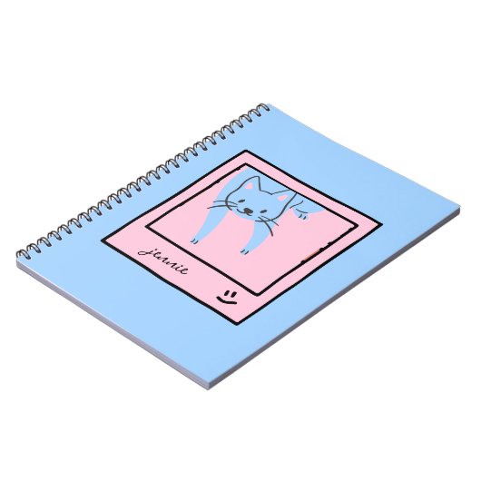 Blauw en roze kleuren van schattige kat notitieboek (Linkerzijde)