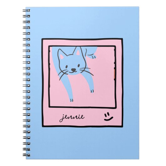 Blauw en roze kleuren van schattige kat notitieboek (Voorkant)