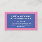 Blauw- en roze kleurenblok Afspeeldatum Contactkaartje (Achterkant)