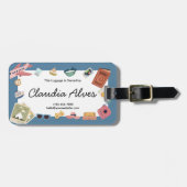 Blauw en Roze Kleurrijke Speelse Reizen Bagagelabel (Voorkant horizontaal)